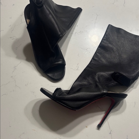 Christian Louboutin peep toe lamb skin soft black leather 36.5 booties - Picture 8 of 12